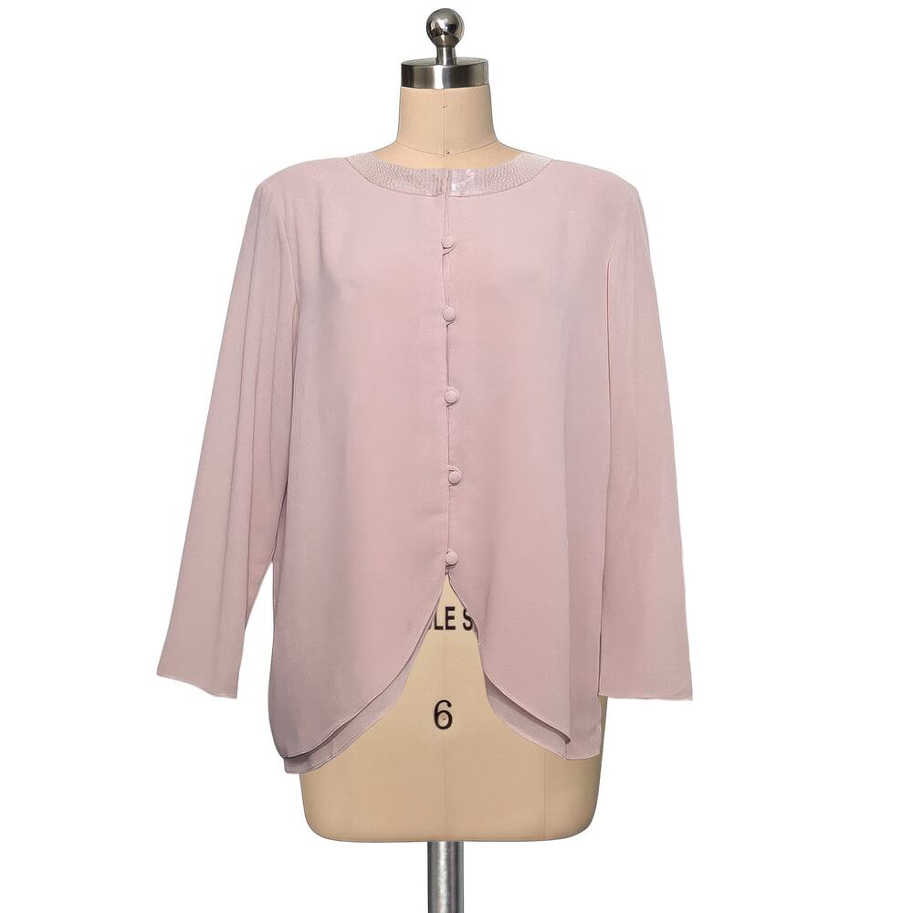 Patra Blush Pink Evening beaded Neck Flowy Blouse Dressy Top 16P Petite 16